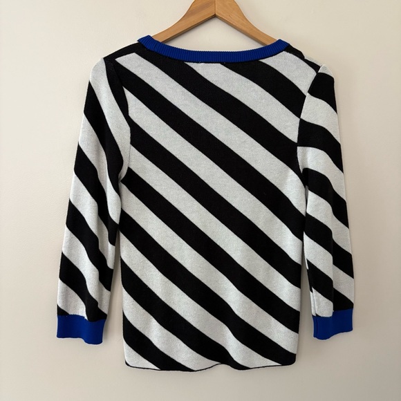 Maeve by Anthropologie striped pullover sweater black ivory blue trim size S - Picture 9 of 13